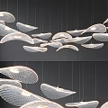 Modern Curved Leaf Shaped Translucent Chandeliers With Textured Design Suspended In Wave Formation 3d model