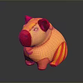 Colorful Striped Plush Piggy Bank With Orange Red Hues On Dark Background