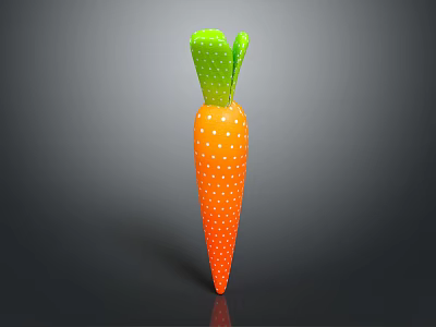 Vibrant Orange Carrot With White Polka Dots And Green Leaves Isolated On Dark Background 3d model