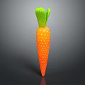 Vibrant Orange Carrot With White Polka Dots And Green Leaves Isolated On Dark Background