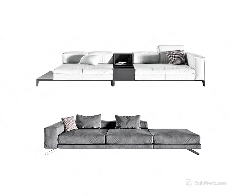 Modern White and Gray Upholstered Sectional Sofa with Soft Cushions and Modular Design 3d model