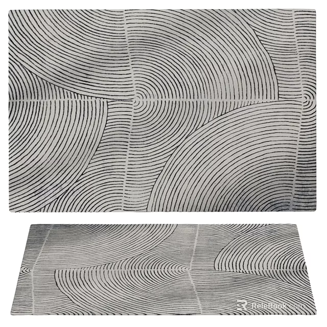 Stylish Square Rug With Wavy Lines Black And White Abstract Design For Living Room 3d model 