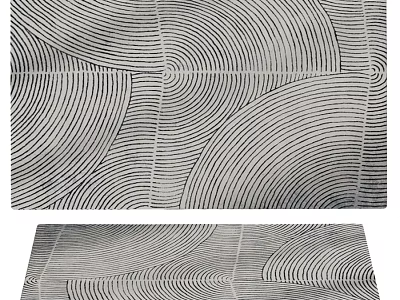 Stylish Square Rug With Wavy Lines Black And White Abstract Design For Living Room 3d model