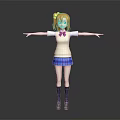 Game and Movie Character 3D Model with Orange Hair Pigtails White Top Blue Plaid Skirt