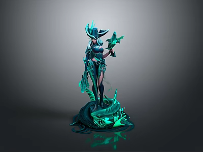 Fantasy Woman In Elaborate Outfit With Magic Staff And Green Energy Effects 3d model