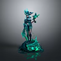 Fantasy Woman In Elaborate Outfit With Magic Staff And Green Energy Effects