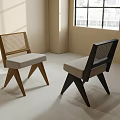 Modern Minimalist Dining Chairs With Rattan Back And Grey Upholstered Seat In Light Room