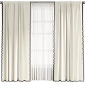 Beige Curtains With Sheer Panel And Black Wavy Trim For Window Design