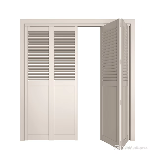 Modern Interior Folding Door With Louvered Slats In Light Tone 3d model 