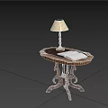 Vintage Wooden Round Side Table With Table Lamp And Open Book Carved Legs