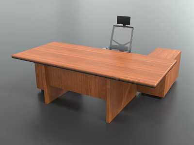 Modern Wooden Office Desk With Spacious Surface And Accompanying Office Chair 3d model