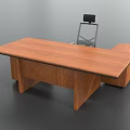 Modern Wooden Office Desk With Spacious Surface And Accompanying Office Chair