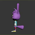 Purple Rabbit Game Movie Character With Big Ears Red Eyes Striped Shirt And Blue Pants