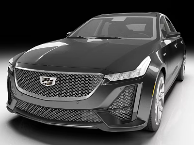 Modern Black Cadillac Sedan With Sleek Grille And Headlight Design 3d model