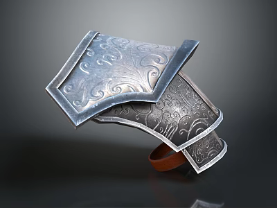 Intricate Medieval Arm Guard Weapon With Silver Engravings And Leather Strap 3d model