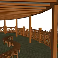 Scenic Road Facilities With Wooden Railings Benches And Green Lawn Platform Near Mountains And Lake