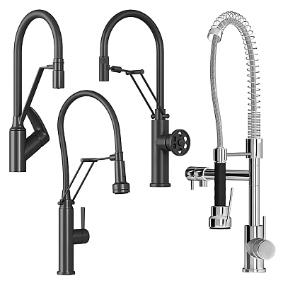 Different Styles of Modern Kitchen Faucets in Black and Silver Designs 3d model