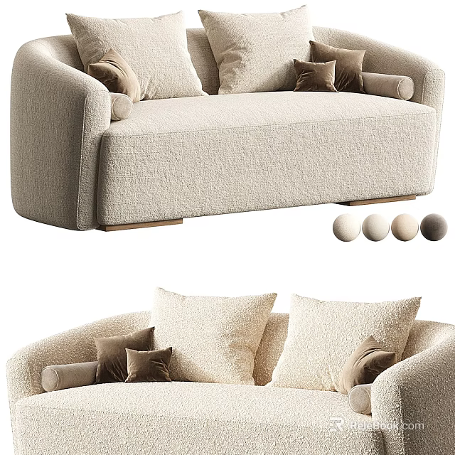 Modern Beige Fabric Two Seater Sofa With Decorative Pillows And Comfortable Design 3d model