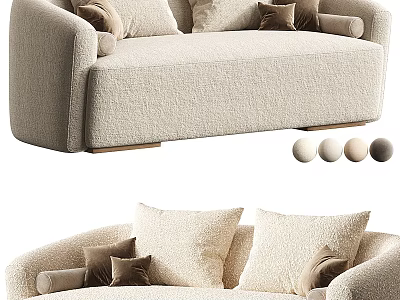 Modern Beige Fabric Two Seater Sofa With Decorative Pillows And Comfortable Design 3d model