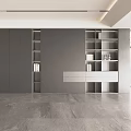 Modern Minimalist Black Decorative Cabinet With Open Closed Storage Compartments Artistic Wall Gray Marble Floor