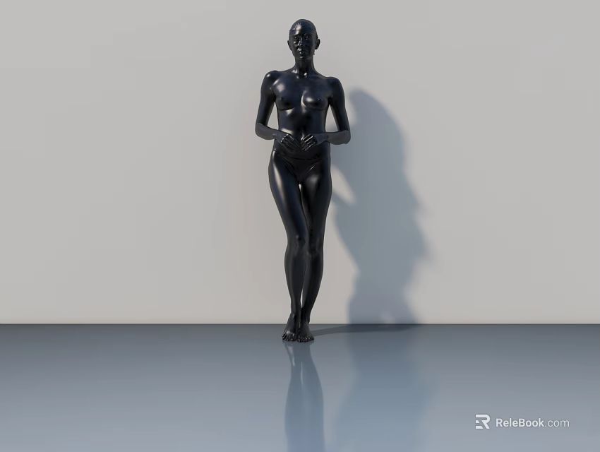 Black Human Figure Sculpture With Smooth Surface And Indoor Shadow 3d model