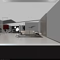Modern Office Corridor With White Walls Gray Floor Red Sphere Green Plants And Recessed Lighting