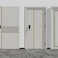 Three Modern Light Colored Hinged Doors With Panel Designs And Decorative Strip 3d model