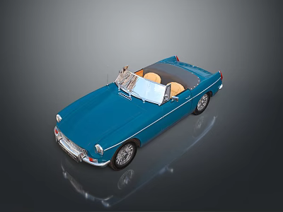 Blue Vintage Convertible Car With Open Top And Yellow Seats Classic Design And Shiny Wheels 3d model