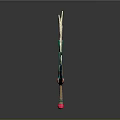 Colorful Feather Fan Design With Green White Feathers Red Handle And Central Gem