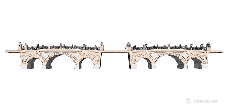 Classical Arch Bridge Featuring Stone Arches Ornamental Railings And Decorative Sculptures 3d model 