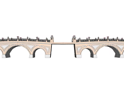 Classical Arch Bridge Featuring Stone Arches Ornamental Railings And Decorative Sculptures 3d model