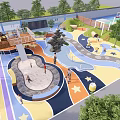 Playground Equipment With Colorful Ground Star Patterns Sandpit Climbing Structure And Slides 3d model