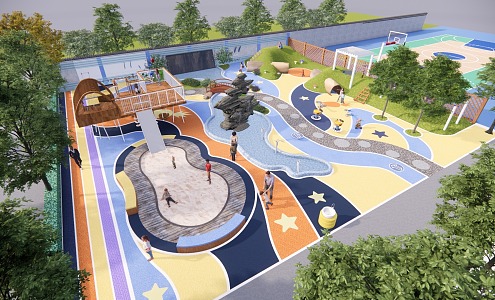 Modern amusement equipment kindergarten landscape 3d model