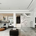 Duplex Living Room Interior With White Design Marble Flooring Sofa Green Plant And Decorative Painting