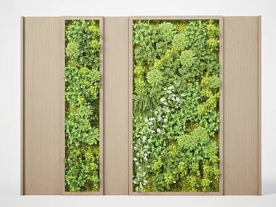 Indoor Decorative Living Plant Wall With Wooden Frame And Lush Green Foliage 3d model