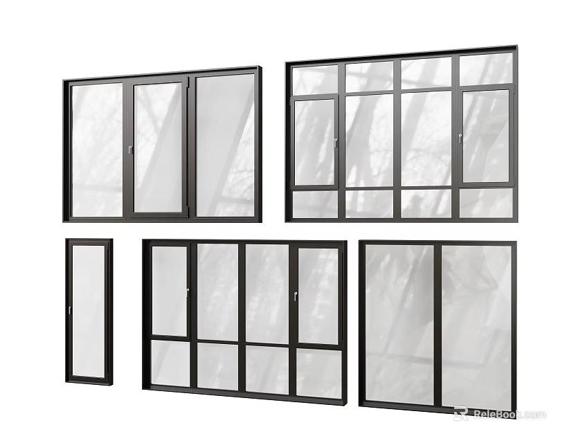Modern Casement Windows With Black Frames And Clear Glass Panels 3d model 