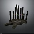 Circular Platform Structure With Vertical Pillars Colorful Bands Stone Steps And Central Symbol