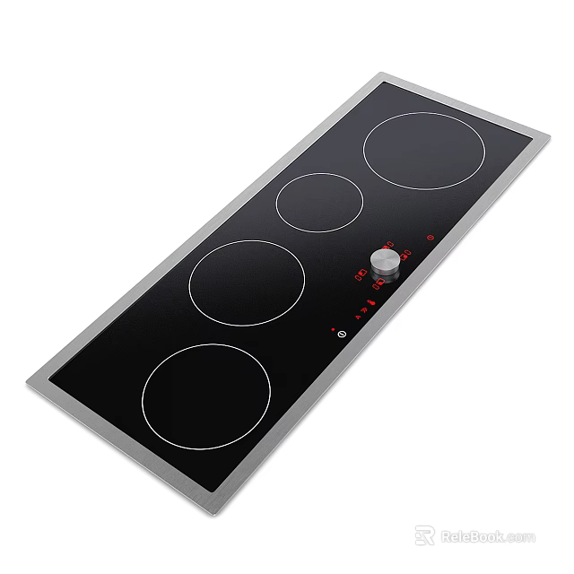 Sleek Modern Kitchen Induction Hob With Black Glass Panel Four Cooking Zones And Knob Control 3d model 