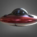 Futuristic Disc Shaped UFO Spacecraft With Metallic Red Exterior And Dome Cockpit