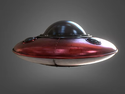 Futuristic Disc Shaped UFO Spacecraft With Metallic Red Exterior And Dome Cockpit 3d model
