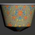 Decorative Bowl With Colorful Floral Patterns And Shiny Silver Rim