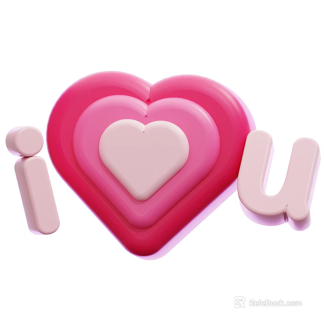 Pink Heart Shaped Decorative Ornament Set Featuring Letters I And U For Romantic Home Decor 3d model 