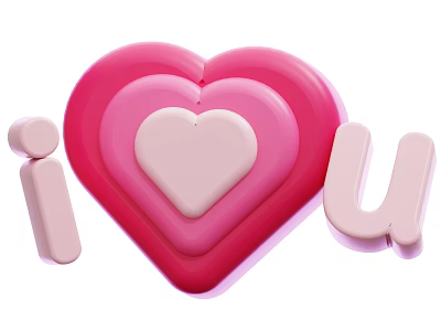 Pink Heart Shaped Decorative Ornament Set Featuring Letters I And U For Romantic Home Decor 3d model