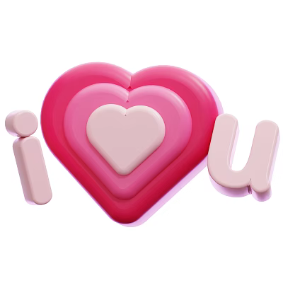 Pink Heart Shaped Decorative Ornament Set Featuring Letters I And U For Romantic Home Decor 3d model