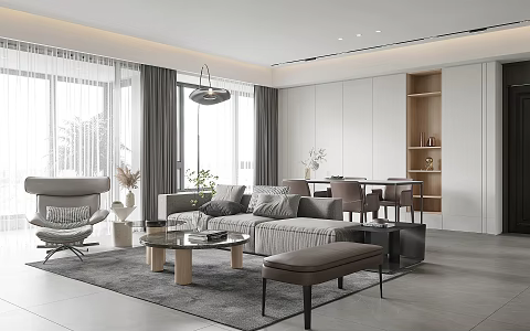 Modern Guest Restaurant Home Living Room Sofa Coffee Table Combination Single Leisure Chair Books Green Plant Jewelry Decoration Background Wall 3d model