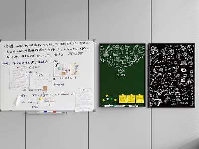 Office Wall Displaying Whiteboard Greenboard Blackboard With Notes And Drawings 3d model