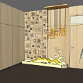 Art Installation Featuring Wooden Wall Chinese Characters Orange 3D Design And Mountain Shaped Decor