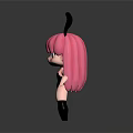 Game Movie Character With Pink Hair Blue Eyes Black Rabbit Ears Bodysuit Stockings Doll Figure