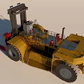 Heavy Duty Forklift With Large Tires And Red Forks