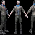 Game Movie Character 3D Model with Brown Jacket Blue Scarf Binoculars Boots Three Quarter Views